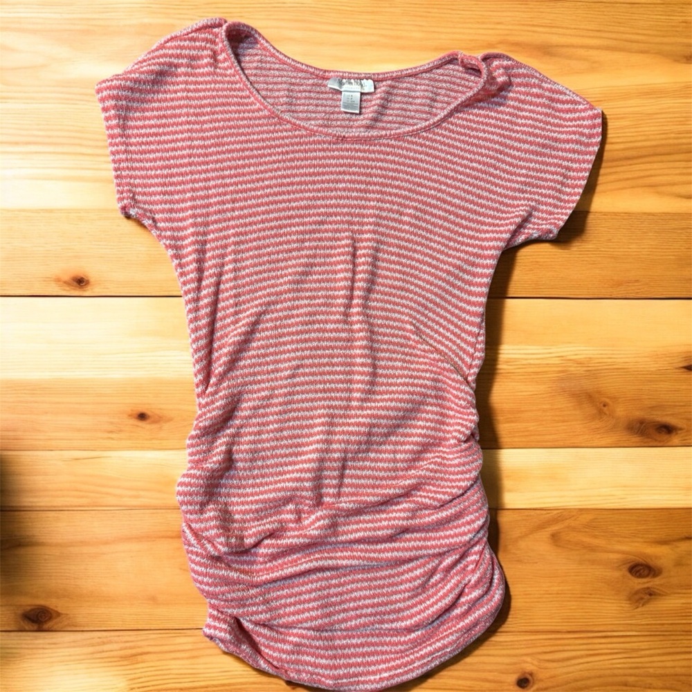 Motherhood Maternity Pink Striped Short Sleeve Knit Top